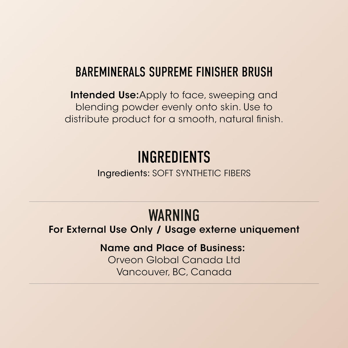 BareMinerals Supreme Finisher brush close-up showing vegan synthetic fibers for soft blends.
