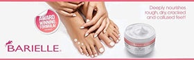 BARIELLE Total Foot Care Cream jar with baby powder fragrance for a soothing aroma.