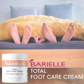 BARIELLE Total Foot Care Cream applied to heels to target rough patches.