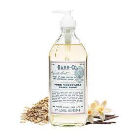 BARR-CO Hand Soap bottle pouring, emphasizing smooth, moisturizing cleansing.