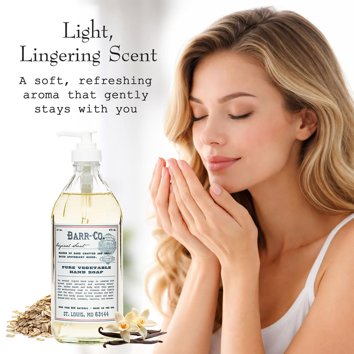 BARR-CO Hand Soap ingredients oat vanilla vetiver highlight natural formula.