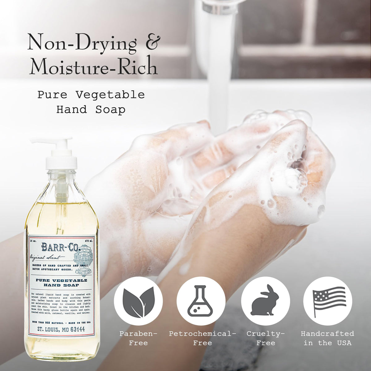BARR-CO Hand Soap label front highlights oat vanilla vetiver scent.