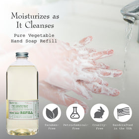 BARR-CO refill label close-up highlighting vegan, plant-based ingredients