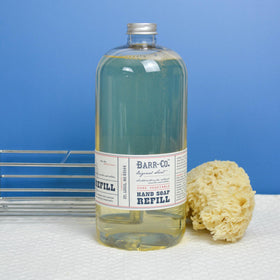 BARR-CO pour demonstrates mess-free refilling into a dispenser.