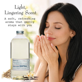 BARR-CO refill close-up shows shea butter and colloidal oatmeal in texture.