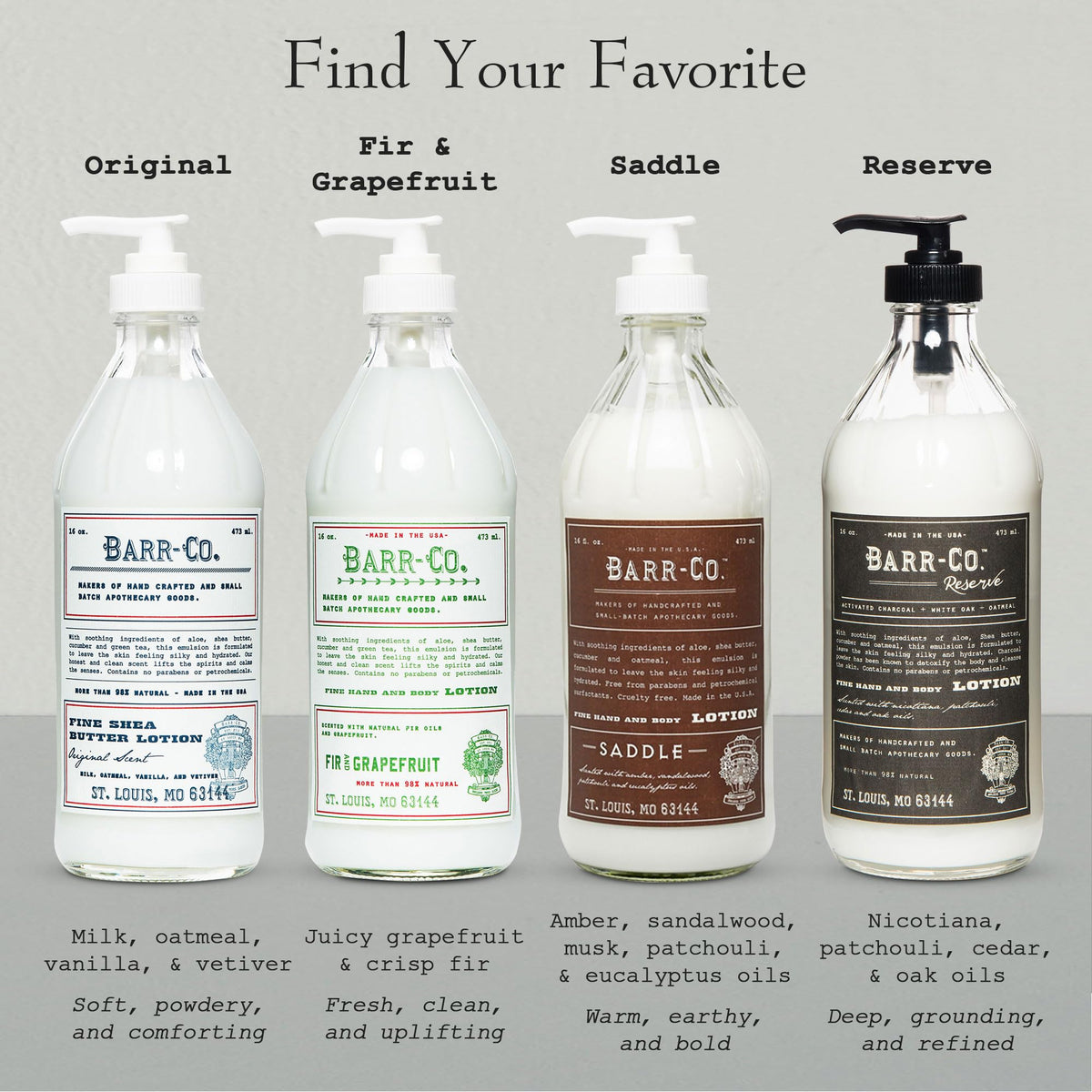 BARR-CO original scent lotion on shelf evokes Americana-inspired styling.