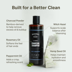 Barrel and Oak charcoal shampoo hand lather creates a clean scalp feel.