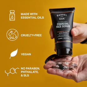 Barrel & Oak daily-use face scrub demonstrates beard care and clean pores.