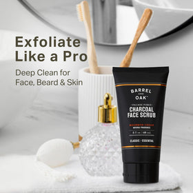 Barrel & Oak face scrub pumice texture closeup showing gentle exfoliation.