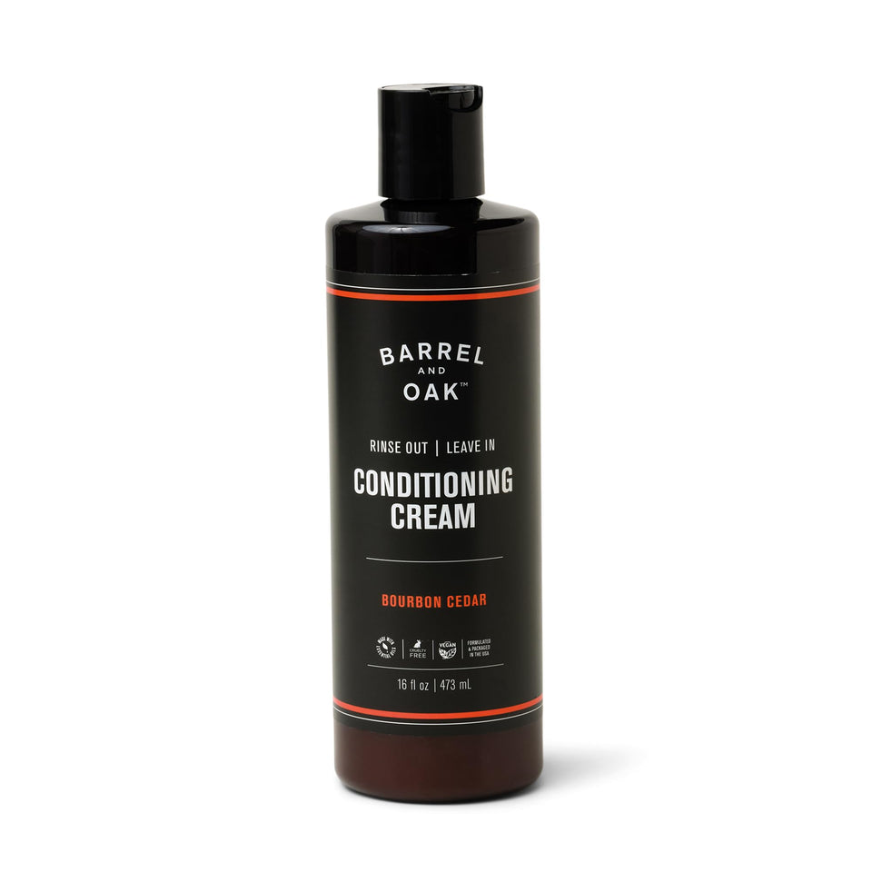 Barrel & Oak Leave In Conditioner Cream bottle front for versatile hydration and shine.