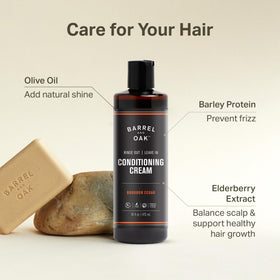 Barrel & Oak Leave In Conditioner uses olive oil and barley protein to boost smoothness.