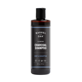 Barrel and Oak mint eucalyptus charcoal shampoo bottle delivers a cooling cleanse.