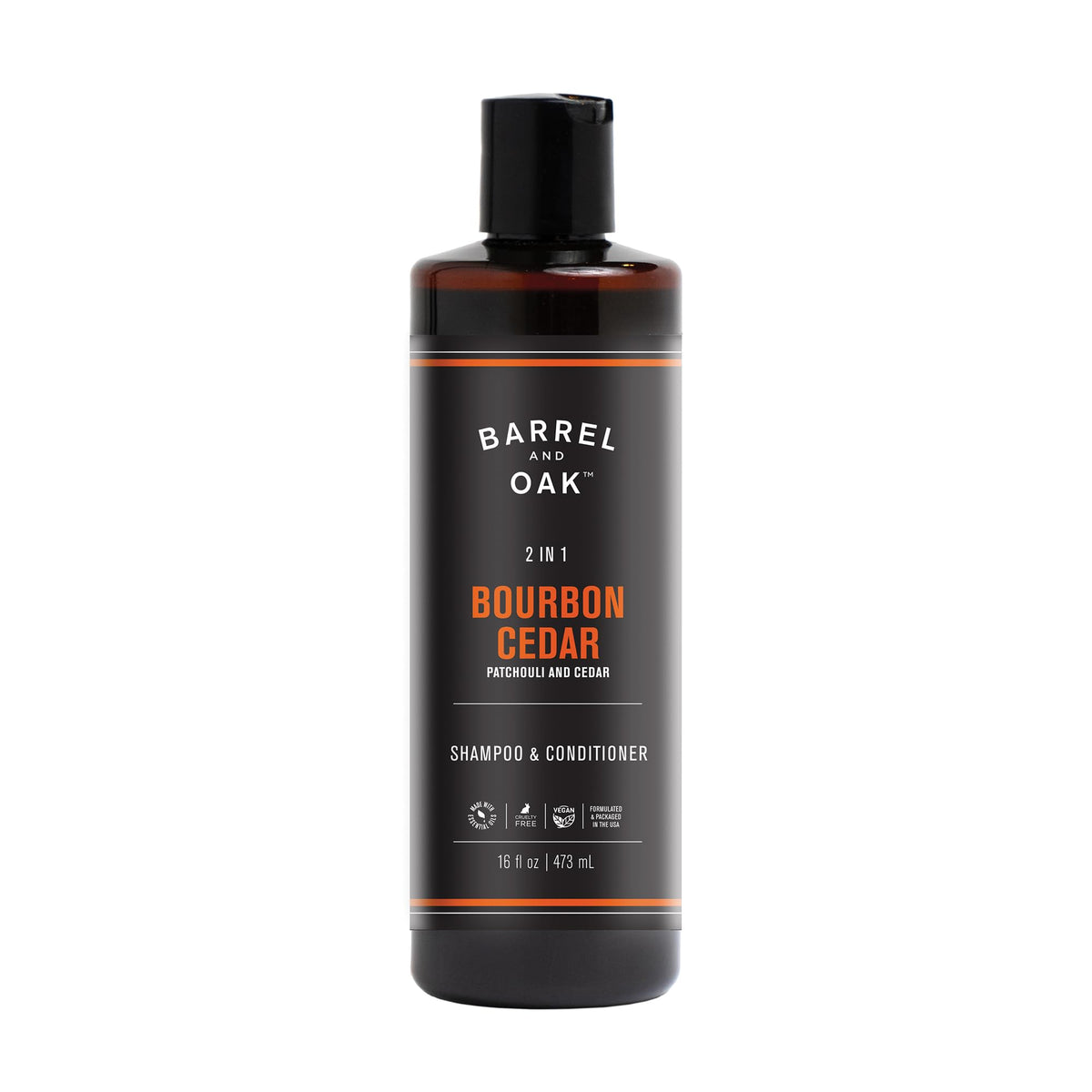 Barrel & Oak 2-in-1 bottle displaying easy daily hair care for men