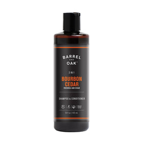 Barrel & Oak 2-in-1 bottle displaying easy daily hair care for men