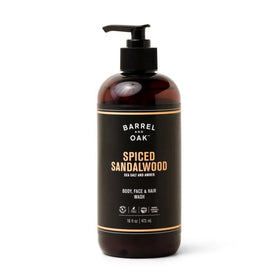 Barrel & Oak all-in-one wash bottle for daily cleanse of face, hair, and body.
