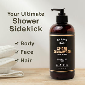 Foamy lather from Barrel & Oak all-in-one wash ideal for quick showers.