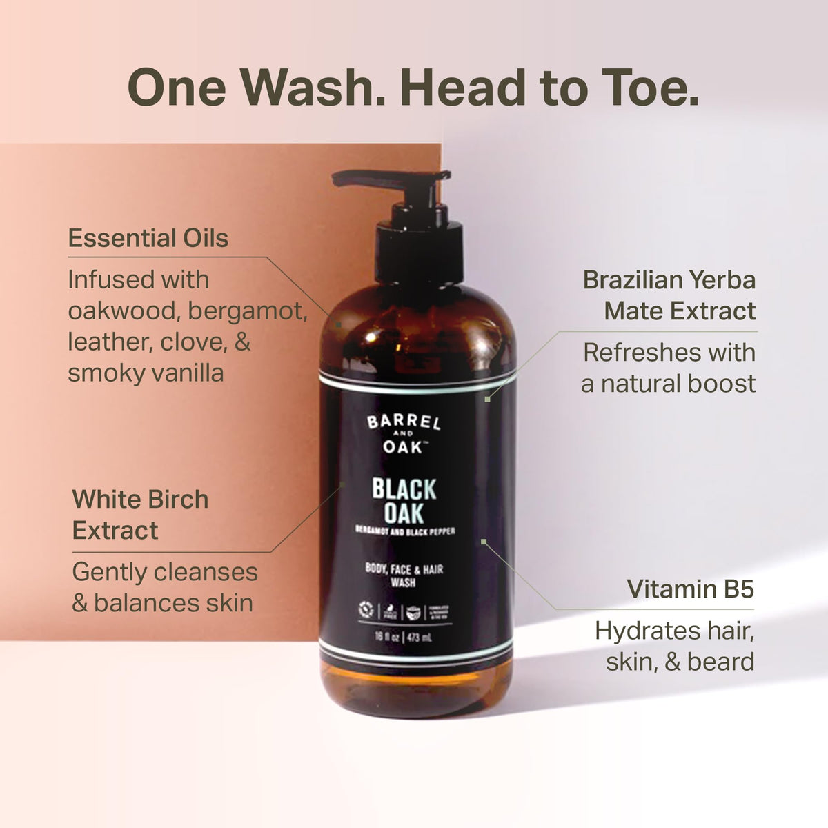 Barrel & Oak wash used on hair for hydrated shine.