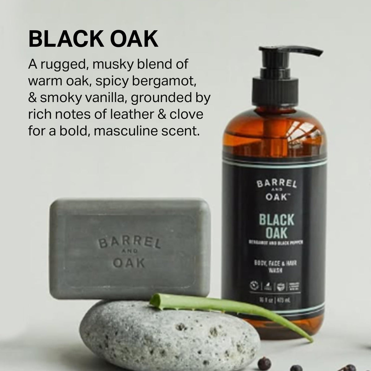 Barrel & Oak Yerba Mate wash energizes skin while B5 nourishes hair.