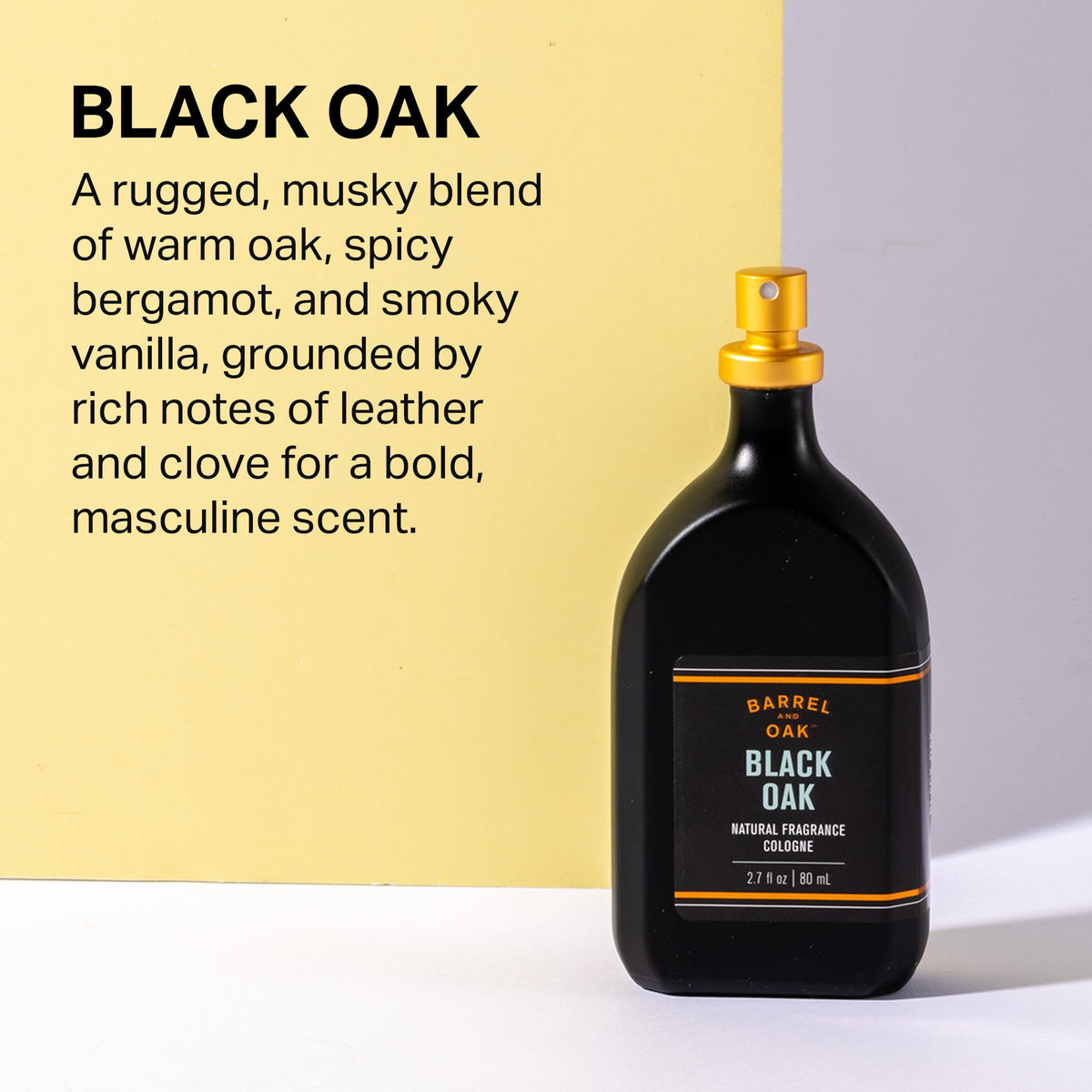 Barrel and Oak Black Oak wood-texture backdrop evokes rugged vibe.