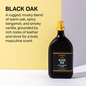 Barrel and Oak Black Oak wood-texture backdrop evokes rugged vibe.