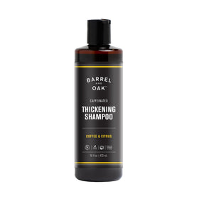 Barrel & Oak caffeinated shampoo bottle close-up for daily cleansing