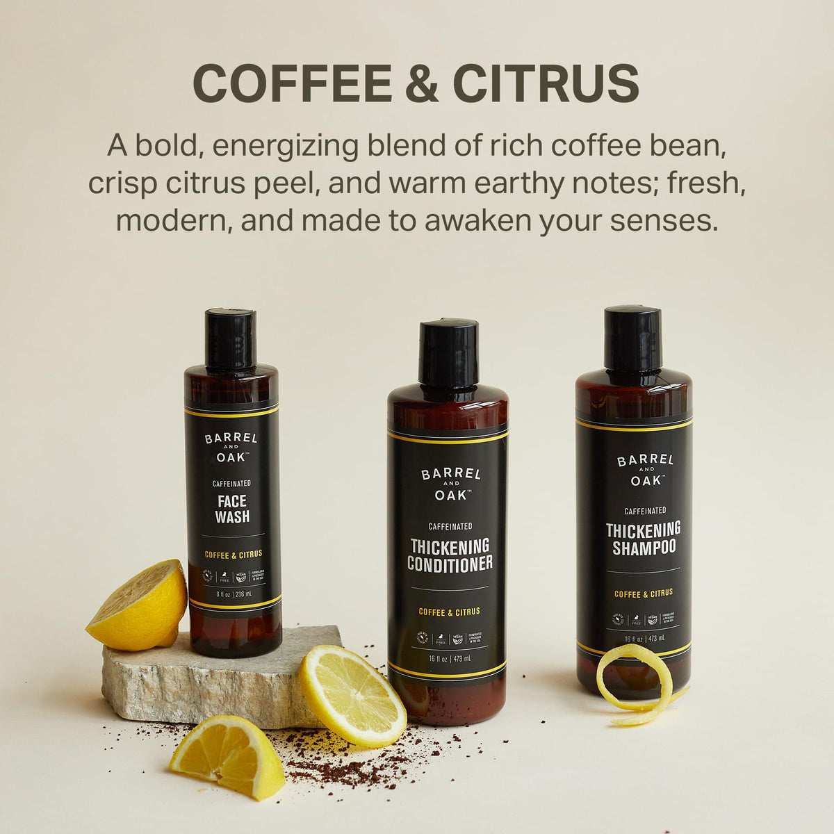 Barrel & Oak shampoo featuring quinoa protein and biotin for stronger strands