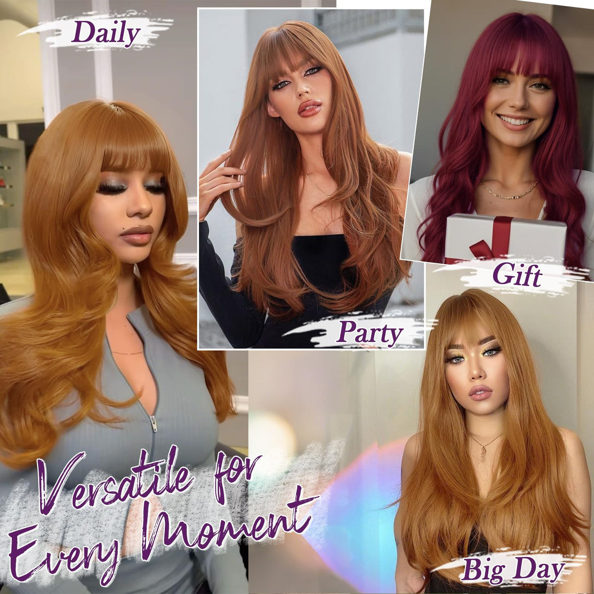 BARSDAR 20-inch auburn wavy wig highlights flattering length and natural flow.