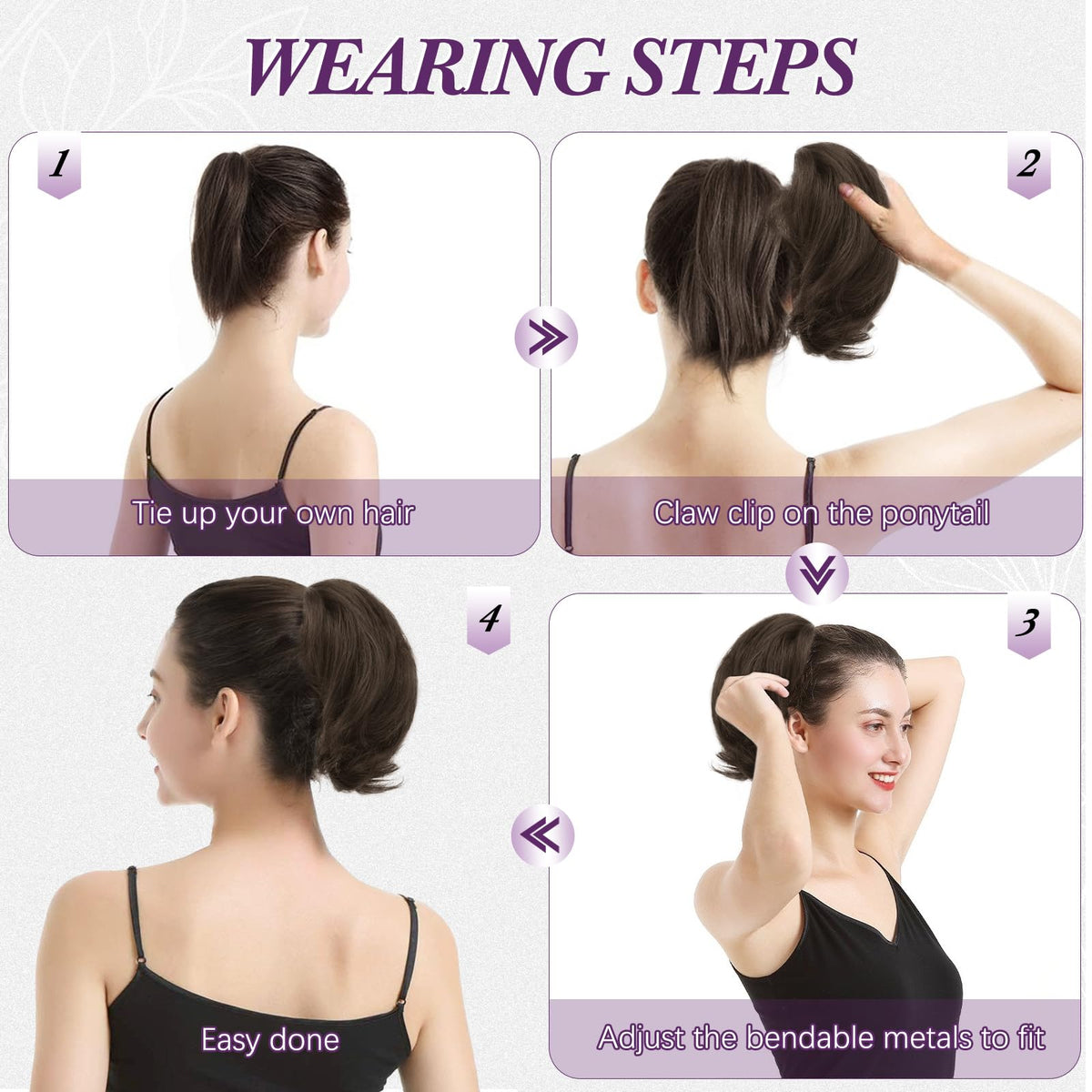 BARSDAR all-in-one gray ponytail set with ribbon, tie, pins