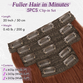 BARSDAR auburn clip-in extensions with soft synthetic fibers blend naturally for a seamless look.