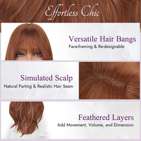 BARSDAR Auburn layered wig with bangs back view, seamless look from behind.