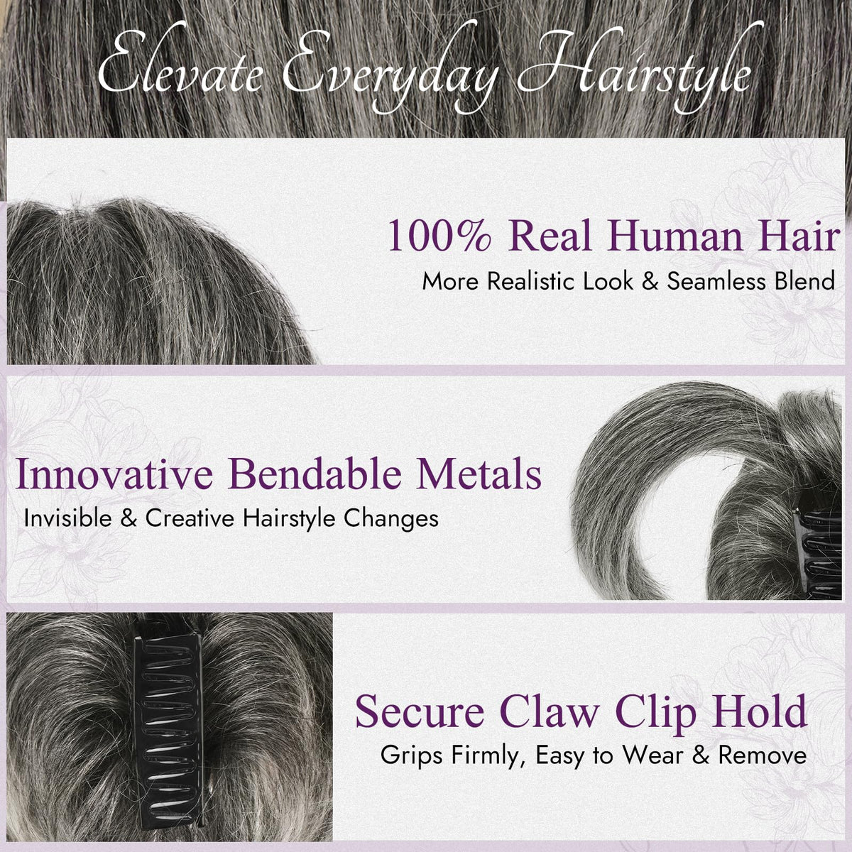 BARSDAR bendable metal hair extension in gray ponytail for custom shapes