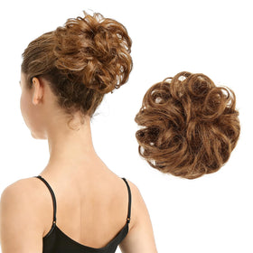 BARSDAR bun extension in auburn messy bun closeup shows natural texture and shine.