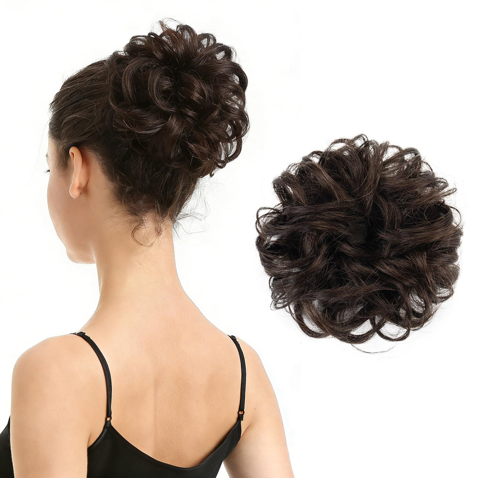 BARSDAR bun extension in dark brown showing a messy bun for natural daily wear.