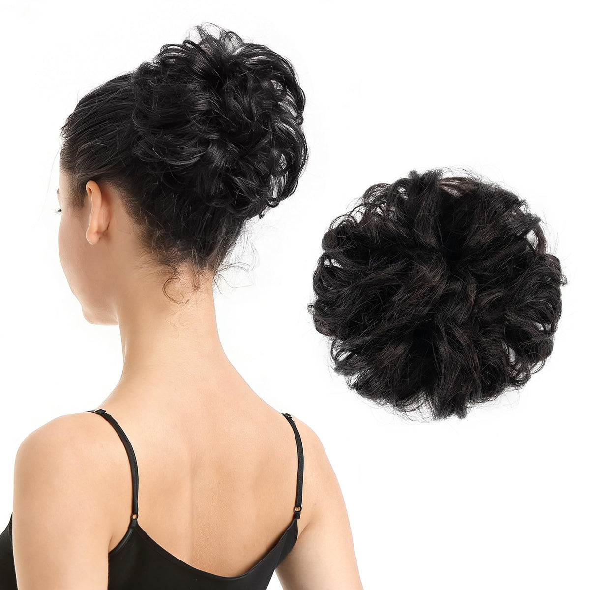 BARSDAR bun extension close-up texture showcases natural black color and real-hair shine.