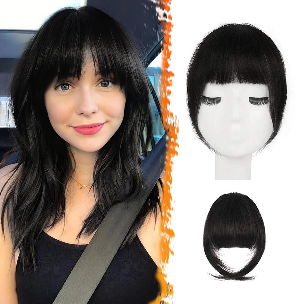 BARSDAR clip-in bangs in natural black for quick, seamless style transformation.