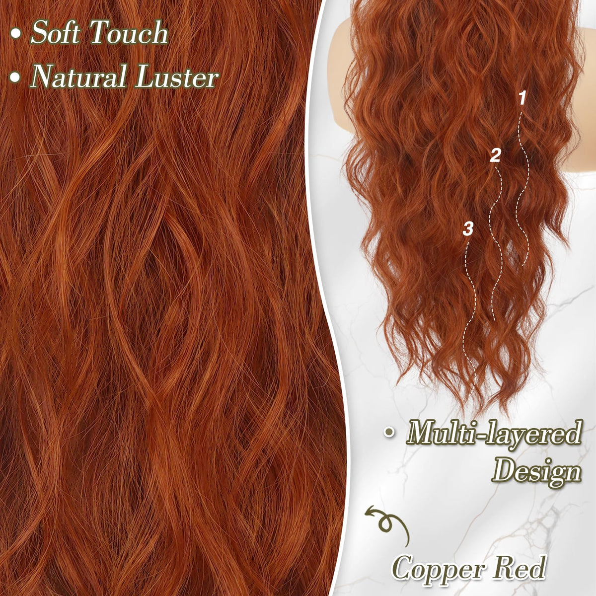 BARSDAR copper red 26-inch ponytail extension demonstrates dramatic length