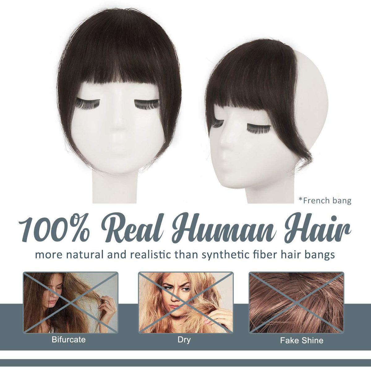 BARSDAR French bangs clip-in with virgin human hair for versatile styling.