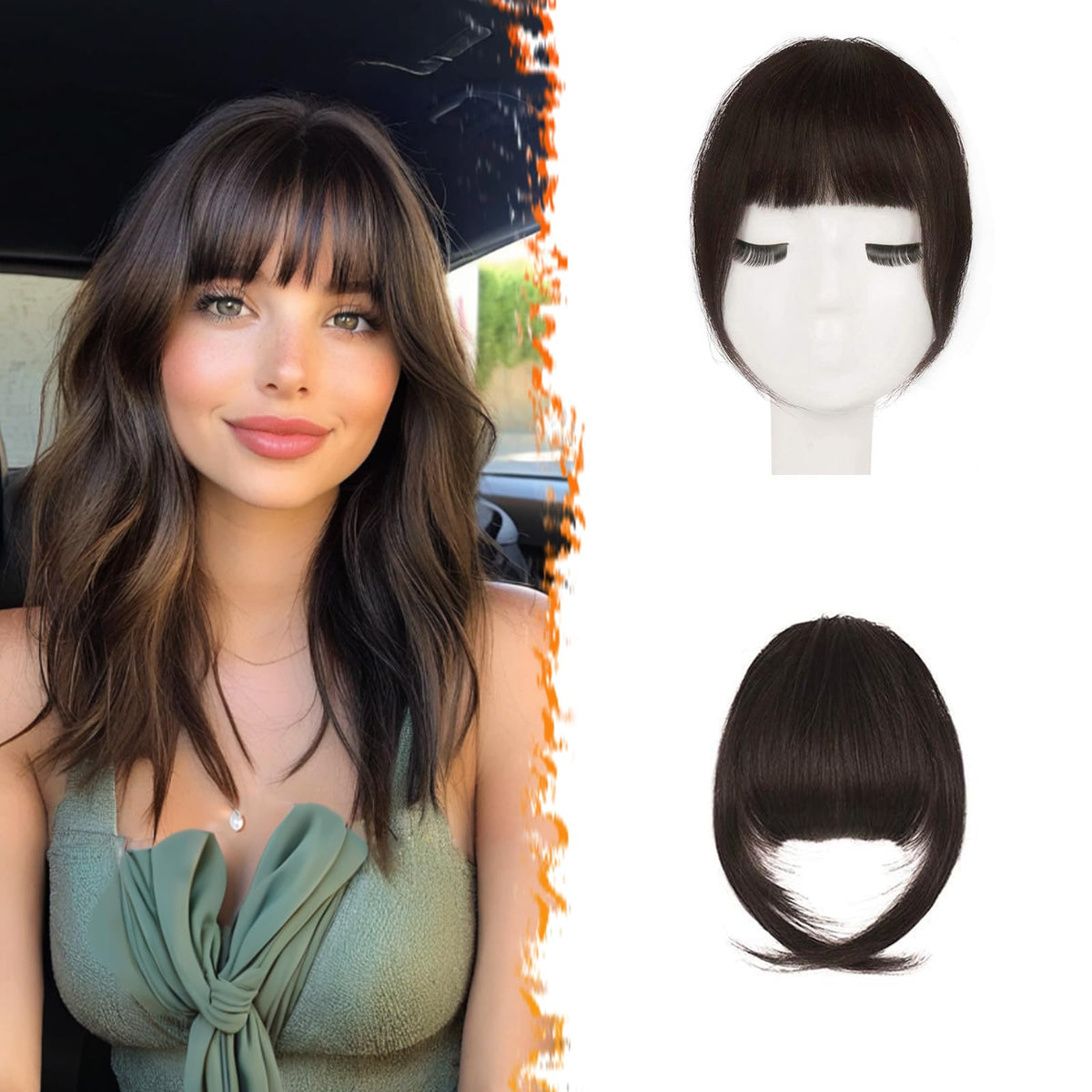 BARSDAR human hair clip-in bangs in dark brown blend naturally for seamless daily style.