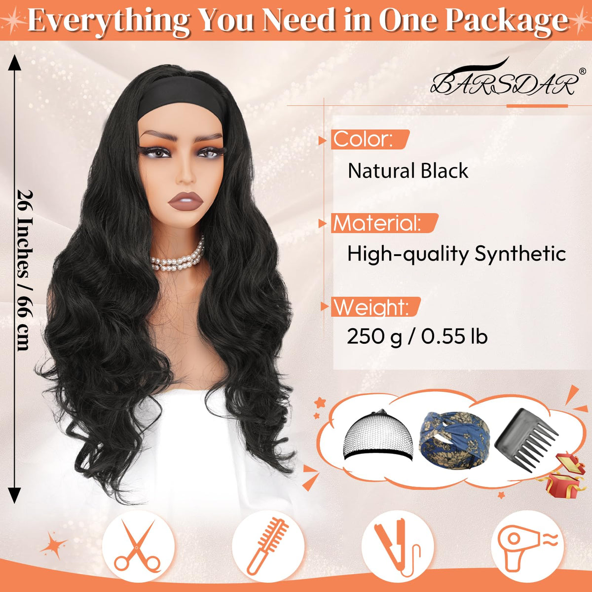 BARSDAR long body wave wig side view showing smooth texture and comfortable fit for all-day wear.
