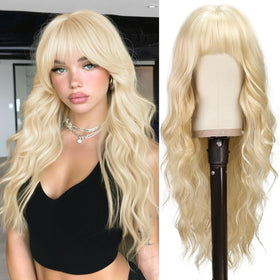 BARSDAR long wavy blonde wig with bangs for natural daily wear