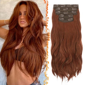 BARSDAR medium auburn clip-in hair extensions for instant volume and length, 20 inches.