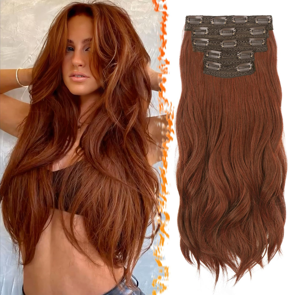 BARSDAR medium auburn clip-in hair extensions for instant volume and length, 20 inches.