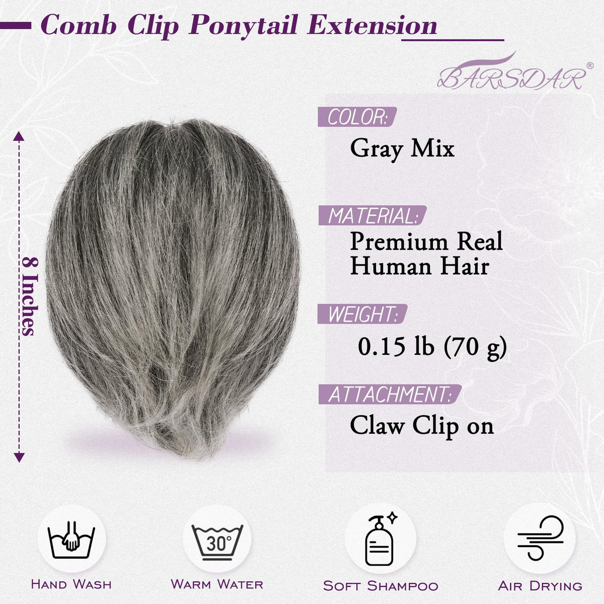 BARSDAR real human hair gray ponytail blends naturally for seamless styling