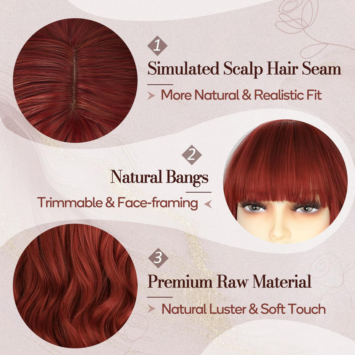 BARSDAR soft waves 26in copper red wig texture feels natural for daily wear.