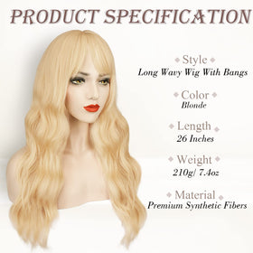 BARSDAR wavy blonde wig with bangs close-up showing soft texture