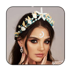 BARTOSI mermaid crown with shells and pearls for beach wedding look.