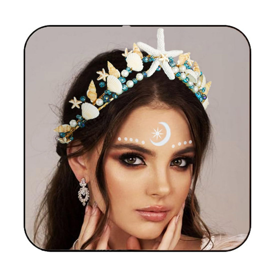 BARTOSI mermaid crown with shells and pearls for beach wedding look.