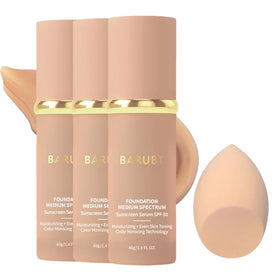 BARUBT 3PCS foundation bottle demonstrating SPF50 protection and 4-in-1 finish for daily wear