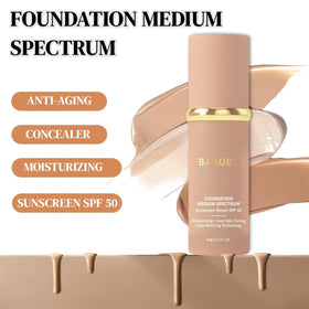 BARUBT foundation swatch blending into medium skin tone with natural finish.