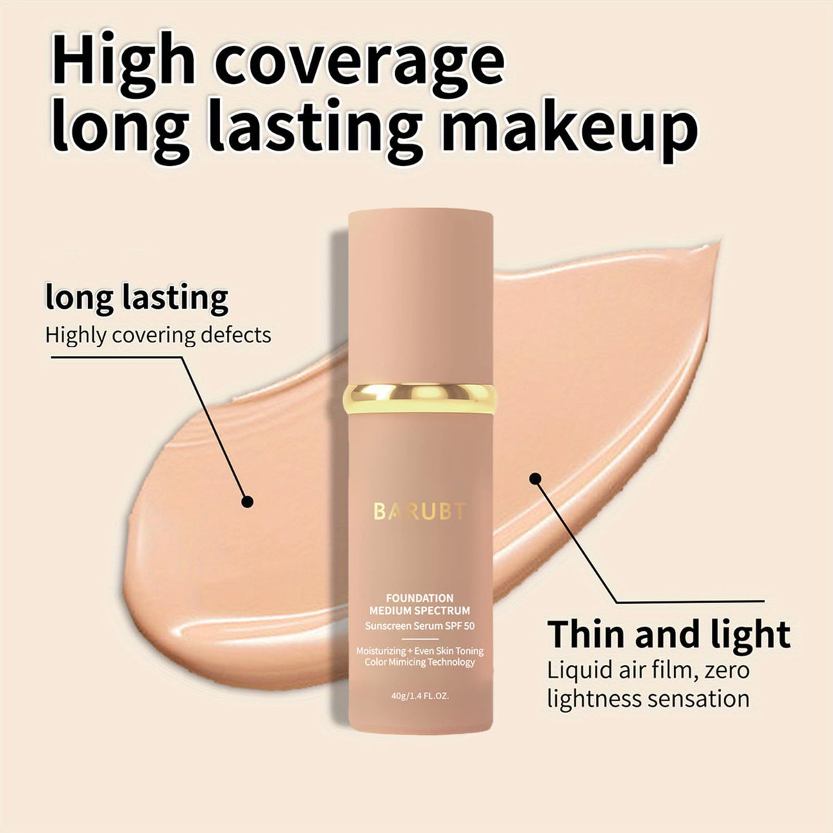 BARUBT full-coverage concealer-foundation duo smoothing skin imperfections.